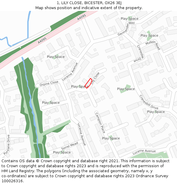 1, LILY CLOSE, BICESTER, OX26 3EJ: Location map and indicative extent of plot