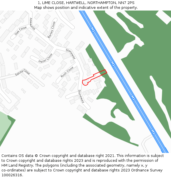 1, LIME CLOSE, HARTWELL, NORTHAMPTON, NN7 2PS: Location map and indicative extent of plot