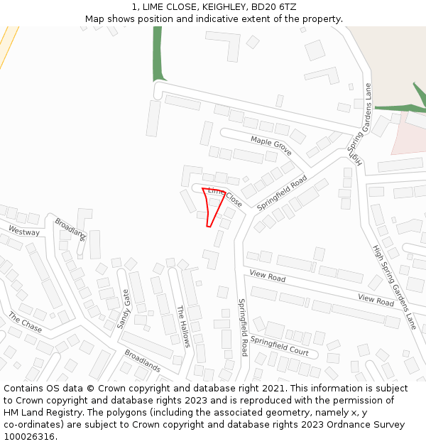 1, LIME CLOSE, KEIGHLEY, BD20 6TZ: Location map and indicative extent of plot