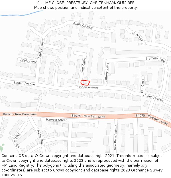 1, LIME CLOSE, PRESTBURY, CHELTENHAM, GL52 3EF: Location map and indicative extent of plot