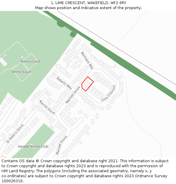 1, LIME CRESCENT, WAKEFIELD, WF2 6RY: Location map and indicative extent of plot