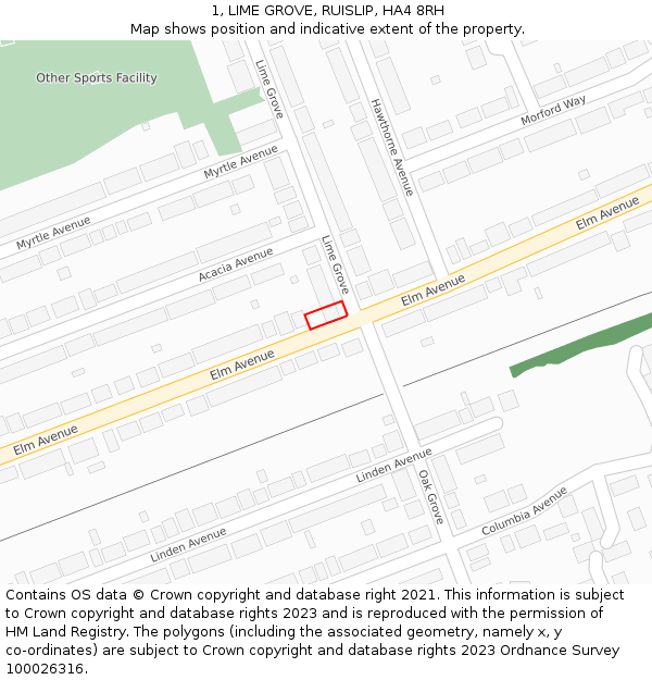 1, LIME GROVE, RUISLIP, HA4 8RH: Location map and indicative extent of plot