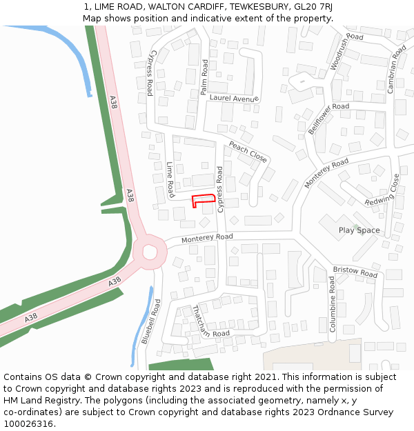 1, LIME ROAD, WALTON CARDIFF, TEWKESBURY, GL20 7RJ: Location map and indicative extent of plot