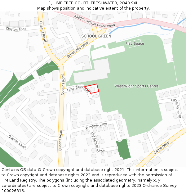 1, LIME TREE COURT, FRESHWATER, PO40 9XL: Location map and indicative extent of plot