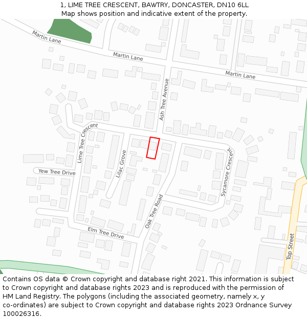 1, LIME TREE CRESCENT, BAWTRY, DONCASTER, DN10 6LL: Location map and indicative extent of plot