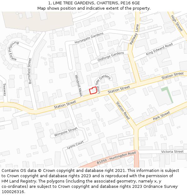 1, LIME TREE GARDENS, CHATTERIS, PE16 6GE: Location map and indicative extent of plot