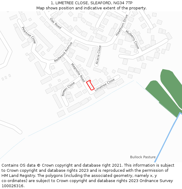1, LIMETREE CLOSE, SLEAFORD, NG34 7TP: Location map and indicative extent of plot