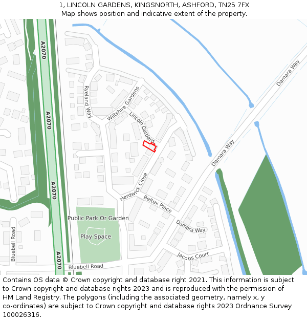 1, LINCOLN GARDENS, KINGSNORTH, ASHFORD, TN25 7FX: Location map and indicative extent of plot