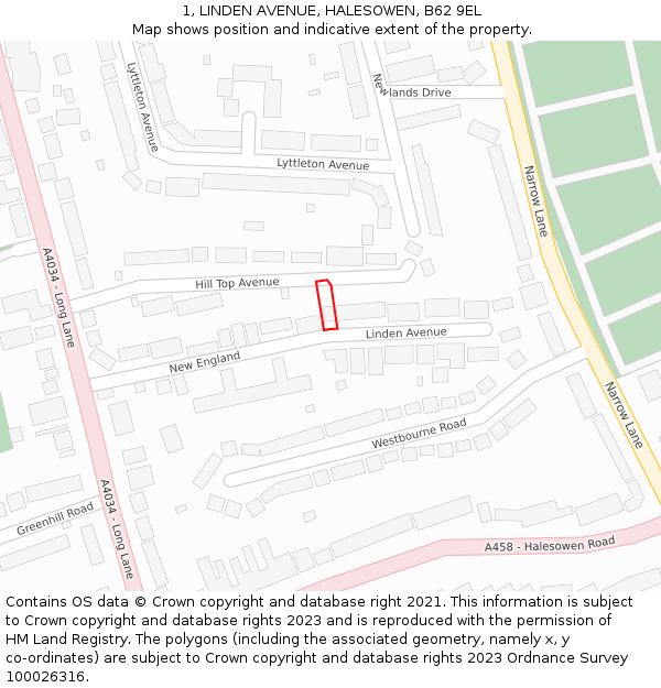 1, LINDEN AVENUE, HALESOWEN, B62 9EL: Location map and indicative extent of plot