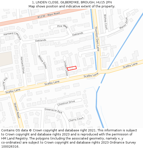 1, LINDEN CLOSE, GILBERDYKE, BROUGH, HU15 2FN: Location map and indicative extent of plot