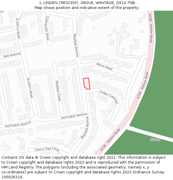 1, LINDEN CRESCENT, GROVE, WANTAGE, OX12 7NB: Location map and indicative extent of plot