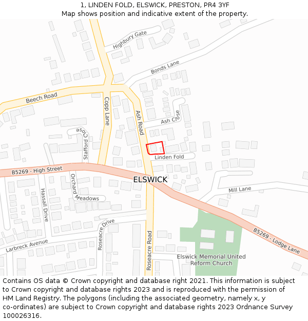 1, LINDEN FOLD, ELSWICK, PRESTON, PR4 3YF: Location map and indicative extent of plot