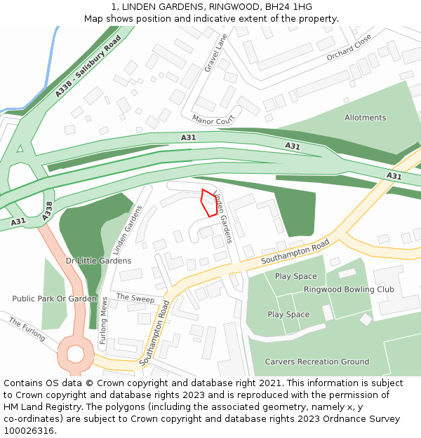 1, LINDEN GARDENS, RINGWOOD, BH24 1HG: Location map and indicative extent of plot