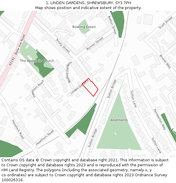 1, LINDEN GARDENS, SHREWSBURY, SY3 7PH: Location map and indicative extent of plot