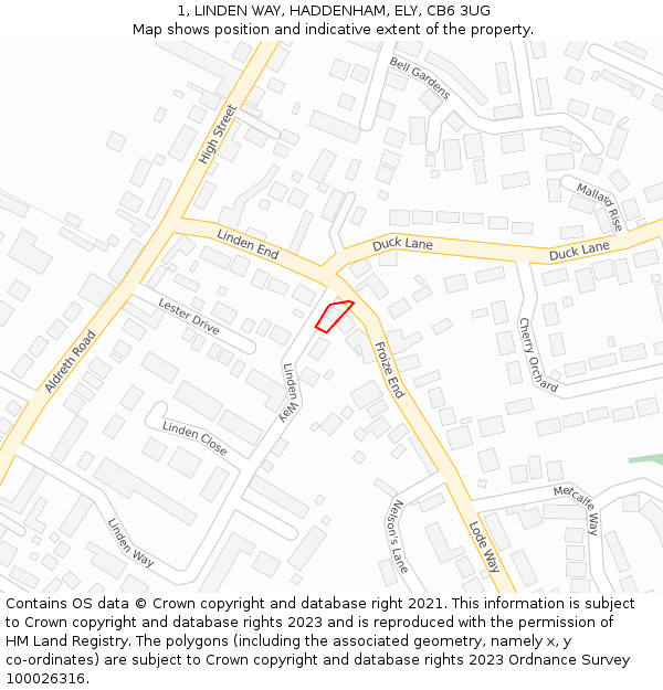 1, LINDEN WAY, HADDENHAM, ELY, CB6 3UG: Location map and indicative extent of plot