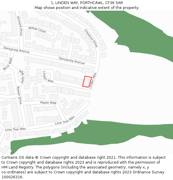 1, LINDEN WAY, PORTHCAWL, CF36 5AR: Location map and indicative extent of plot