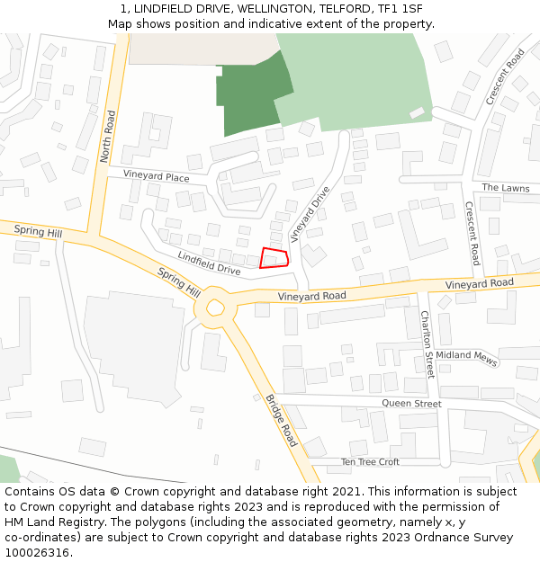 1, LINDFIELD DRIVE, WELLINGTON, TELFORD, TF1 1SF: Location map and indicative extent of plot