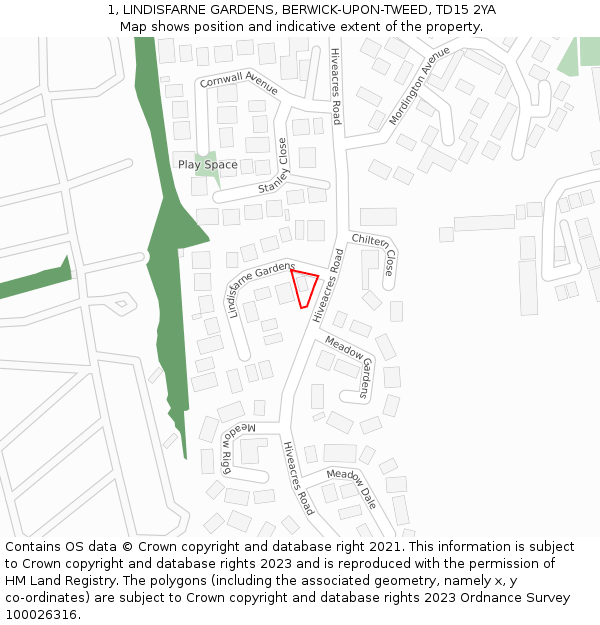 1, LINDISFARNE GARDENS, BERWICK-UPON-TWEED, TD15 2YA: Location map and indicative extent of plot