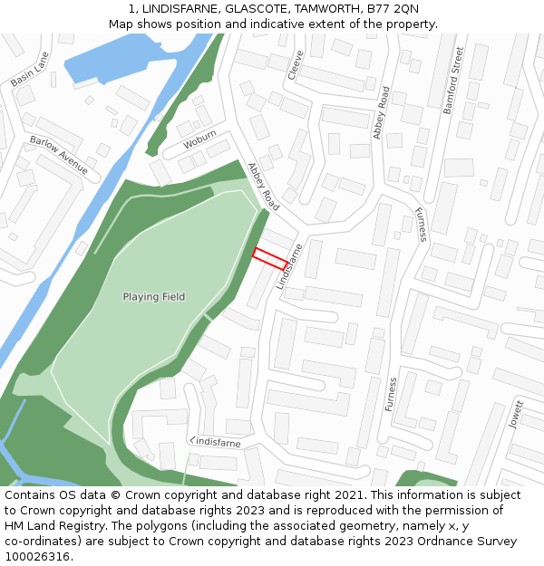 1, LINDISFARNE, GLASCOTE, TAMWORTH, B77 2QN: Location map and indicative extent of plot