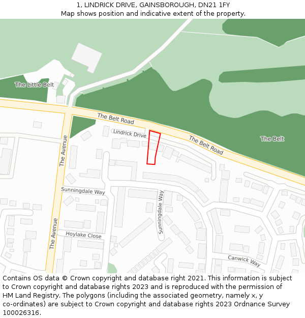 1, LINDRICK DRIVE, GAINSBOROUGH, DN21 1FY: Location map and indicative extent of plot