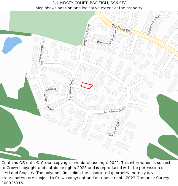 1, LINDSEY COURT, RAYLEIGH, SS6 9TG: Location map and indicative extent of plot