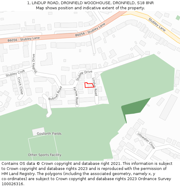 1, LINDUP ROAD, DRONFIELD WOODHOUSE, DRONFIELD, S18 8NR: Location map and indicative extent of plot