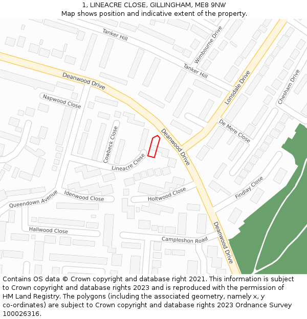 1, LINEACRE CLOSE, GILLINGHAM, ME8 9NW: Location map and indicative extent of plot