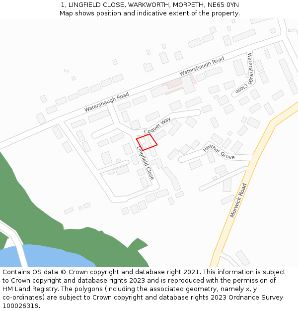 1, LINGFIELD CLOSE, WARKWORTH, MORPETH, NE65 0YN: Location map and indicative extent of plot