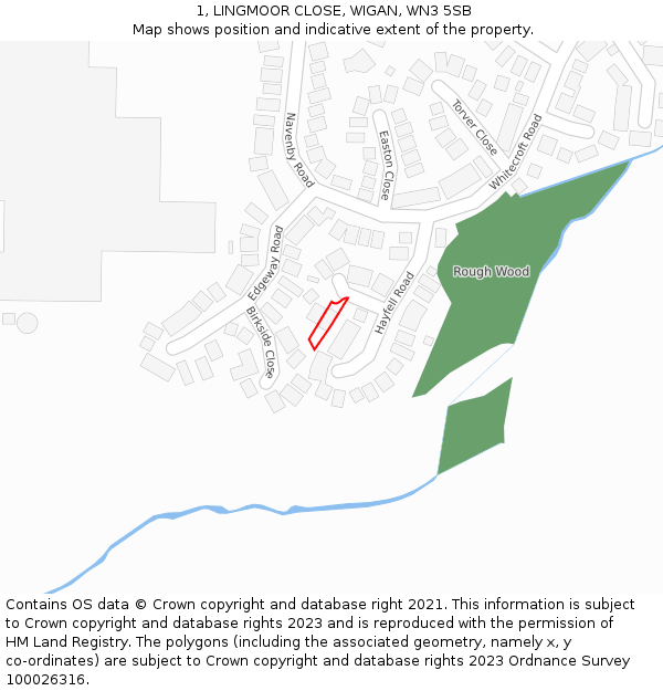 1, LINGMOOR CLOSE, WIGAN, WN3 5SB: Location map and indicative extent of plot