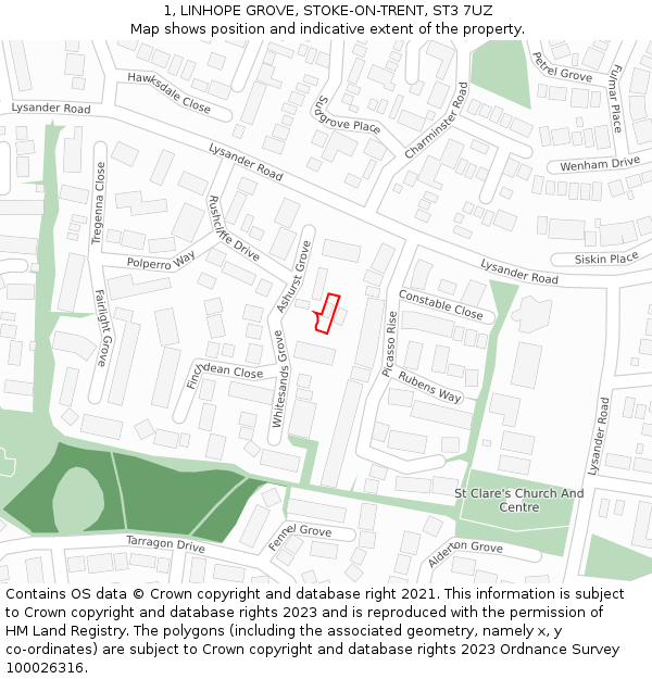 1, LINHOPE GROVE, STOKE-ON-TRENT, ST3 7UZ: Location map and indicative extent of plot