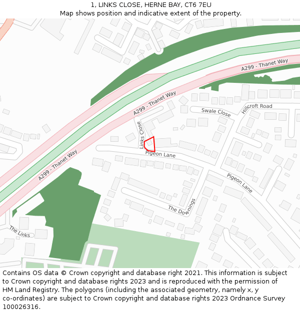 1, LINKS CLOSE, HERNE BAY, CT6 7EU: Location map and indicative extent of plot