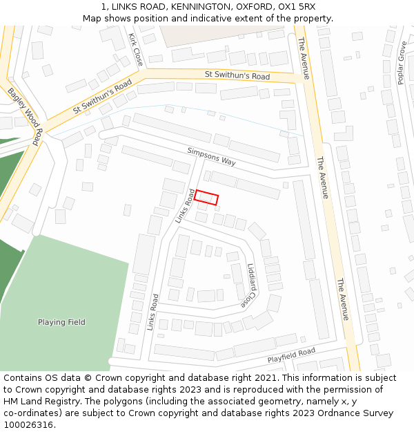 1, LINKS ROAD, KENNINGTON, OXFORD, OX1 5RX: Location map and indicative extent of plot