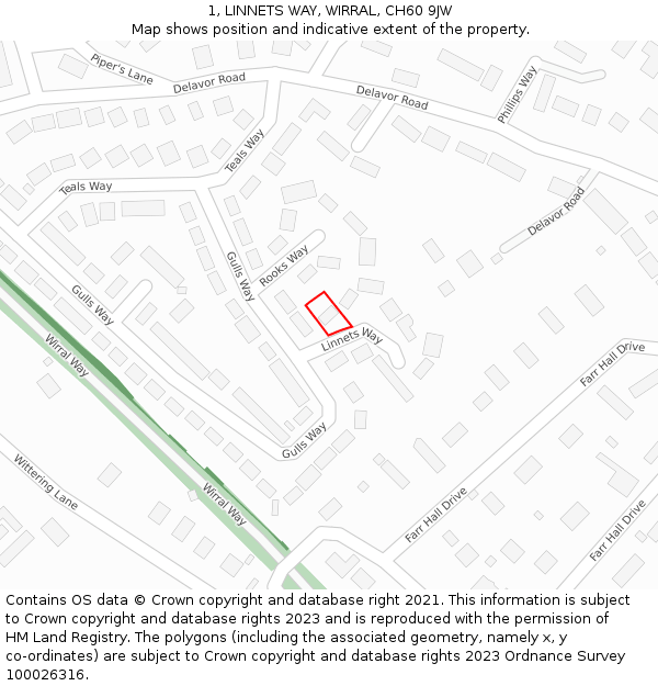 1, LINNETS WAY, WIRRAL, CH60 9JW: Location map and indicative extent of plot