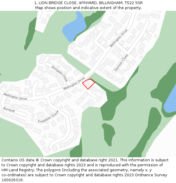 1, LION BRIDGE CLOSE, WYNYARD, BILLINGHAM, TS22 5SR: Location map and indicative extent of plot