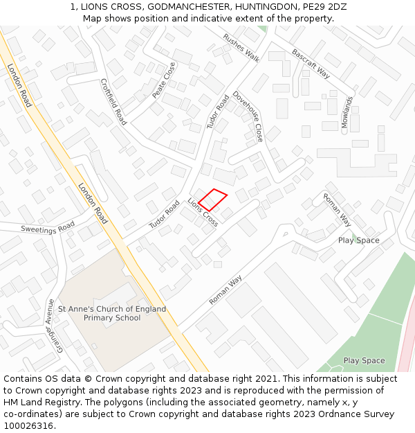 1, LIONS CROSS, GODMANCHESTER, HUNTINGDON, PE29 2DZ: Location map and indicative extent of plot