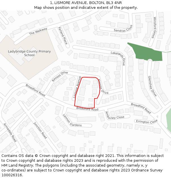 1, LISMORE AVENUE, BOLTON, BL3 4NR: Location map and indicative extent of plot