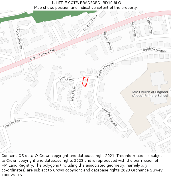 1, LITTLE COTE, BRADFORD, BD10 8LG: Location map and indicative extent of plot