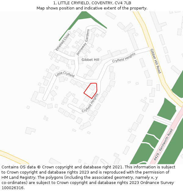 1, LITTLE CRYFIELD, COVENTRY, CV4 7LB: Location map and indicative extent of plot