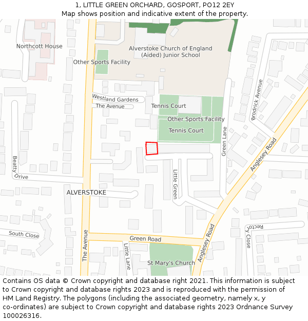 1, LITTLE GREEN ORCHARD, GOSPORT, PO12 2EY: Location map and indicative extent of plot