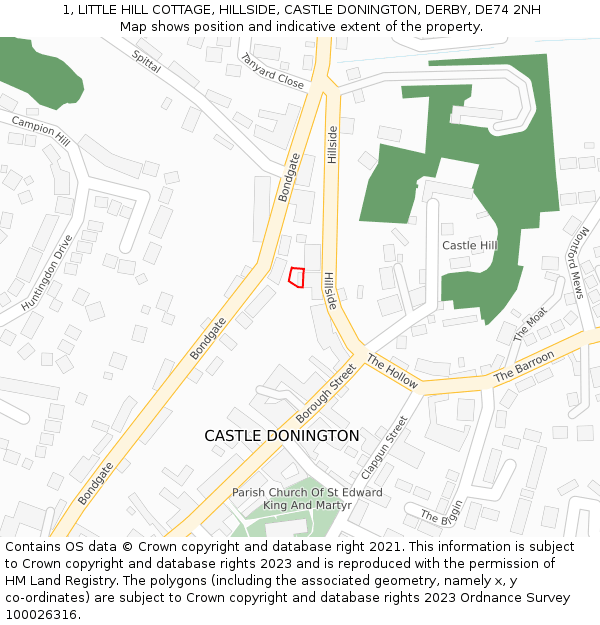 1, LITTLE HILL COTTAGE, HILLSIDE, CASTLE DONINGTON, DERBY, DE74 2NH: Location map and indicative extent of plot