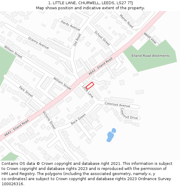 1, LITTLE LANE, CHURWELL, LEEDS, LS27 7TJ: Location map and indicative extent of plot