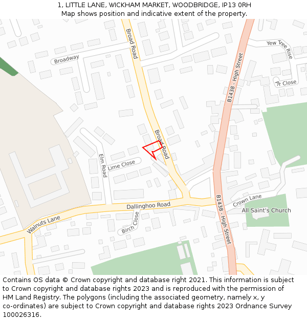 1, LITTLE LANE, WICKHAM MARKET, WOODBRIDGE, IP13 0RH: Location map and indicative extent of plot