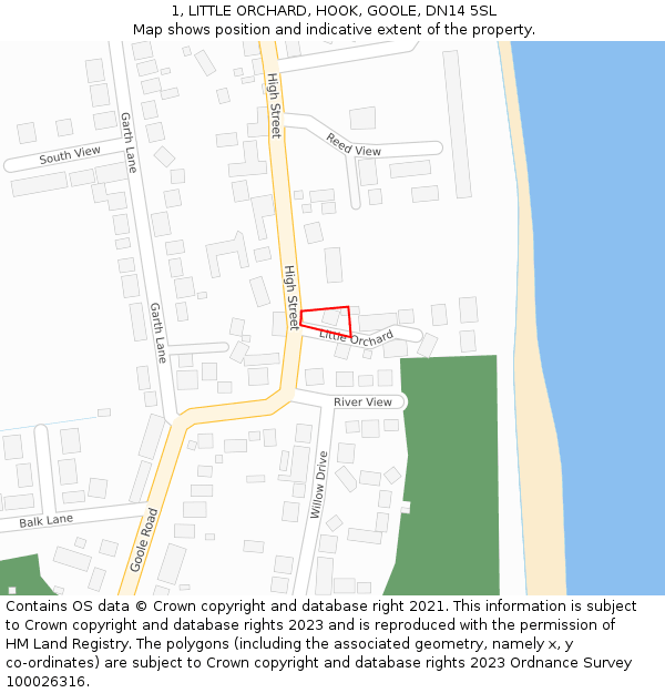 1, LITTLE ORCHARD, HOOK, GOOLE, DN14 5SL: Location map and indicative extent of plot