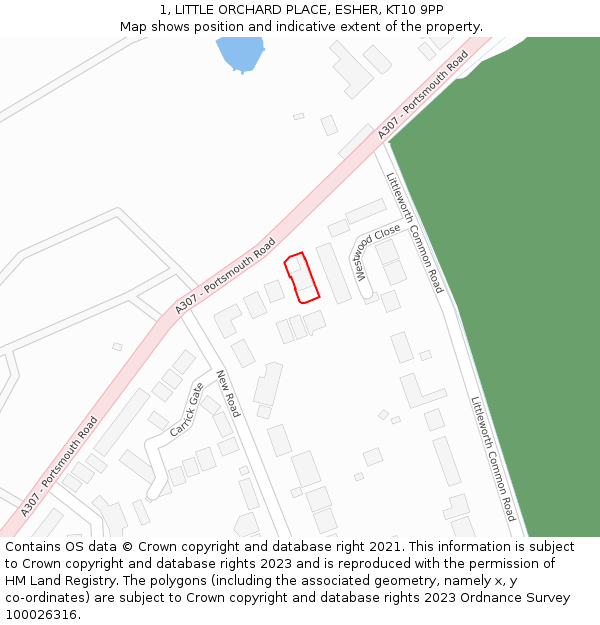 1, LITTLE ORCHARD PLACE, ESHER, KT10 9PP: Location map and indicative extent of plot