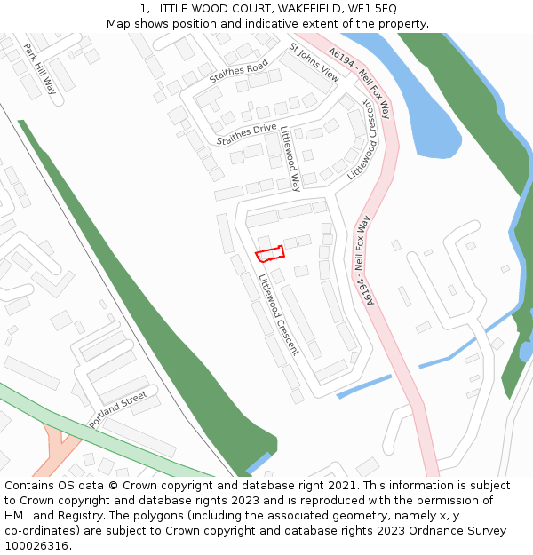 1, LITTLE WOOD COURT, WAKEFIELD, WF1 5FQ: Location map and indicative extent of plot