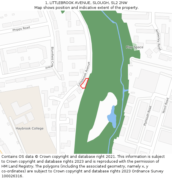 1, LITTLEBROOK AVENUE, SLOUGH, SL2 2NW: Location map and indicative extent of plot