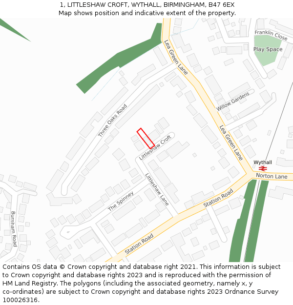 1, LITTLESHAW CROFT, WYTHALL, BIRMINGHAM, B47 6EX: Location map and indicative extent of plot