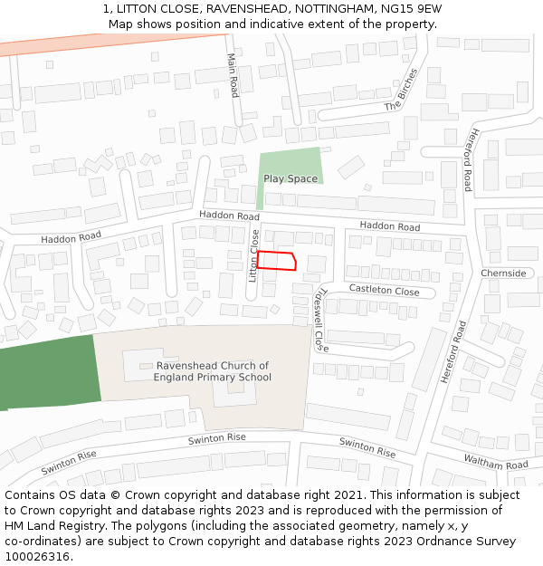 1, LITTON CLOSE, RAVENSHEAD, NOTTINGHAM, NG15 9EW: Location map and indicative extent of plot
