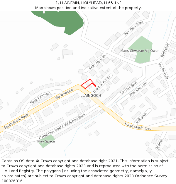 1, LLAINFAIN, HOLYHEAD, LL65 1NF: Location map and indicative extent of plot