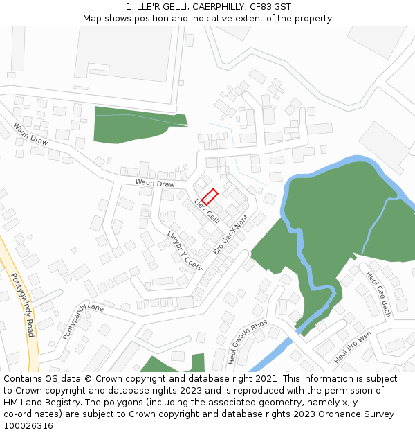 1, LLE'R GELLI, CAERPHILLY, CF83 3ST: Location map and indicative extent of plot